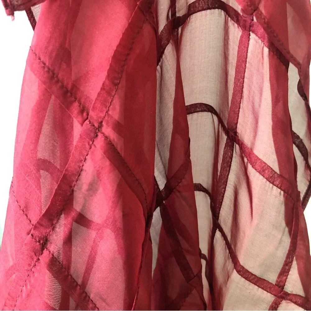 Chanel Silk Long Scarf Maroon Red Grid CC Logo Sheer | Authentic Designer